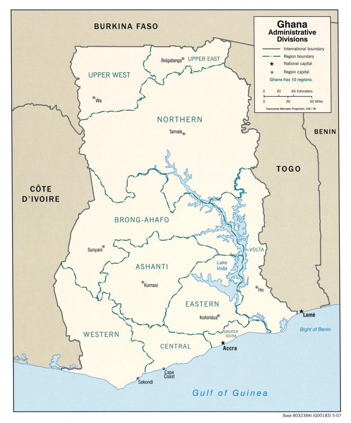 Гана карта с областями и районами