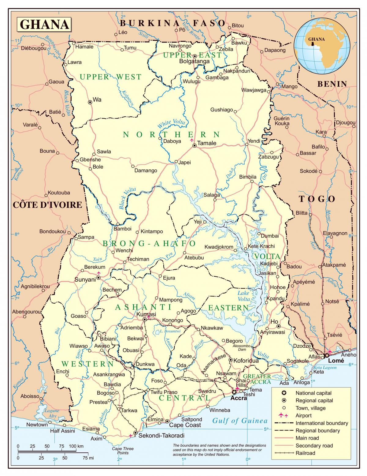 Карта подробная Гана